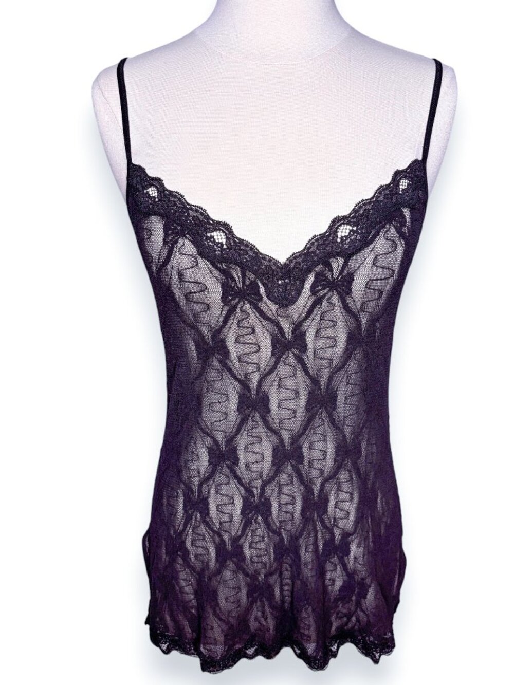 Victoria's Secret Y2K Black Sheer Mesh Lace Chemise Lingerie Size Medium